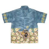 PROFILE ISLAND Mens Hawaiian Shirt Blue Floral L