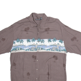 PIERRE CARDIN Mens Hawaiian Shirt Brown Crazy Pattern L