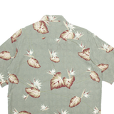 CARIBBEAN Mens Hawaiian Shirt Green Silk Floral M