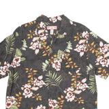 CARIBBEAN JOE Mens Hawaiian Shirt Black Linen Floral M