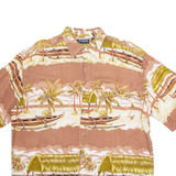 KOMAN Mens Hawaiian Shirt Brown Crazy Pattern XL