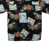 NATURAL ISSUE Mens Hawaiian Shirt Black Crazy Pattern S