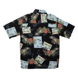 NATURAL ISSUE Mens Hawaiian Shirt Black Crazy Pattern S