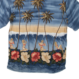 PIERRE CARDIN Mens Hawaiian Shirt Blue Crazy Pattern M