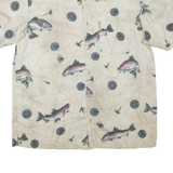 RIVER LODGE Fish Mens Shirt Beige Crazy Pattern L
