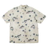 RIVER LODGE Fish Mens Shirt Beige Crazy Pattern L