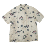RIVER LODGE Fish Mens Shirt Beige Crazy Pattern L
