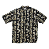 PIERRE CARDIN Mens Hawaiian Shirt Black Floral L