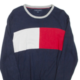 TOMMY HILFIGER Mens Patterned Jumper Blue Tight Knit L