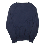 TOMMY HILFIGER Mens Patterned Jumper Blue Tight Knit L