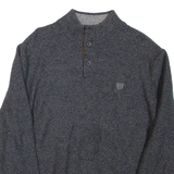 CHAPS Mens Jumper Grey Button Neck Tight Knit L