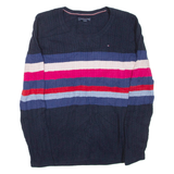 TOMMY HILFIGER Womens Patterned Jumper Blue Striped Cable Knit M