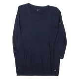TOMMY HILFIGER Womens Jumper Blue Tight Knit 3/4 Sleeve M