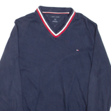 TOMMY HILFIGER Mens Jumper Blue V-Neck Tight Knit L