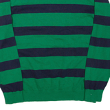 TOMMY HILFIGER Mens Patterned Jumper Green Striped V-Neck Tight Knit XL