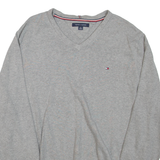TOMMY HILFIGER Mens Jumper Grey V-Neck Tight Knit XL