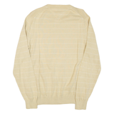 TOMMY HILFIGER Mens Patterned Jumper Yellow Striped V-Neck Tight Knit M