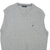 NAUTICA Mens Jumper Grey V-Neck Cable Knit Sleeveless XL