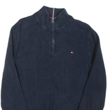 TOMMY HILFIGER Mens Jumper Blue 1/4 Zip Tight Knit L