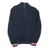 TOMMY HILFIGER Mens Jumper Blue 1/4 Zip Tight Knit L