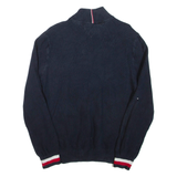 TOMMY HILFIGER Mens Jumper Blue 1/4 Zip Tight Knit L