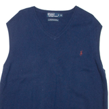 POLO RALPH LAUREN Mens Jumper Blue V-Neck Tight Knit XL
