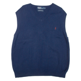 POLO RALPH LAUREN Mens Jumper Blue V-Neck Tight Knit XL