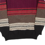 BENETTON Mens Patterned Jumper Maroon Striped Tight Knit Wool M