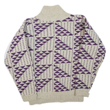 WINDBORNE Womens Patterned Jumper Beige Geometric Roll Neck Tight Knit Wool M