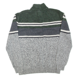 CHAPS Mens Patterned Jumper Grey Colourblock Button Neck Tight Knit L