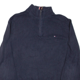 TOMMY HILFIGER Mens Jumper Blue 1/4 Zip Tight Knit XL