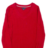 TOMMY HILFIGER Womens Jumper Red V-Neck Cable Knit M