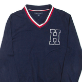 TOMMY HILFIGER Mens Jumper Blue V-Neck Tight Knit L