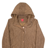 GUESS Womens Quilted Coat Brown Hooded XL