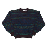 THE MENS STORE Mens Patterned Jumper Brown Fair Isle 90s Cable Knit XL