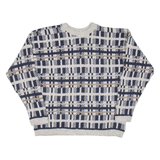 PENNS LANDING Mens Patterned Jumper Grey Fair Isle 90s Cable Knit L