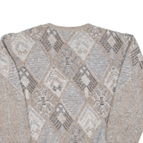 JANTZEN Womens Patterned Jumper Beige Crazy Pattern 90s Wool L