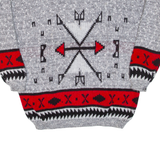 METRICS Mens Patterned Jumper Grey Crazy Pattern 90s Cable Knit M