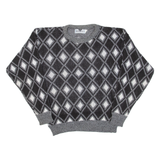 MONTEBELLO Womens Patterned Jumper Black Diamond 90s Cable Knit M