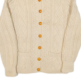 Womens Heavy Knit Cardigan Cream Collared 90s Cable Knit S