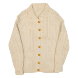 Womens Heavy Knit Cardigan Cream Collared 90s Cable Knit S