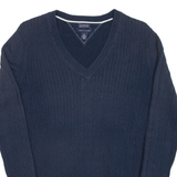 TOMMY HILFIGER Womens Jumper Blue V-Neck Cable Knit M