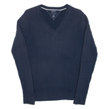 TOMMY HILFIGER Womens Jumper Blue V-Neck Cable Knit M