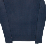 TOMMY HILFIGER Womens Jumper Blue V-Neck Cable Knit M