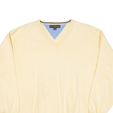 TOMMY HILFIGER Mens Jumper Yellow V-Neck Tight Knit L