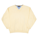 TOMMY HILFIGER Mens Jumper Yellow V-Neck Tight Knit L
