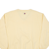 TOMMY HILFIGER Mens Jumper Yellow V-Neck Tight Knit L