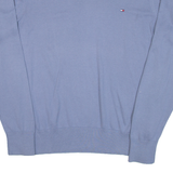 TOMMY HILFIGER Mens Jumper Blue V-Neck Tight Knit L