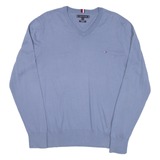 TOMMY HILFIGER Mens Jumper Blue V-Neck Tight Knit L