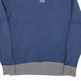 TOMMY HILFIGER Mens Heavy Knit Jumper Blue 1/4 Zip Cable Knit L